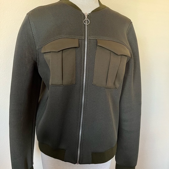 Topshop Airtex Mesh Utility Bomber Jacket Olive - Picture 2 of 8